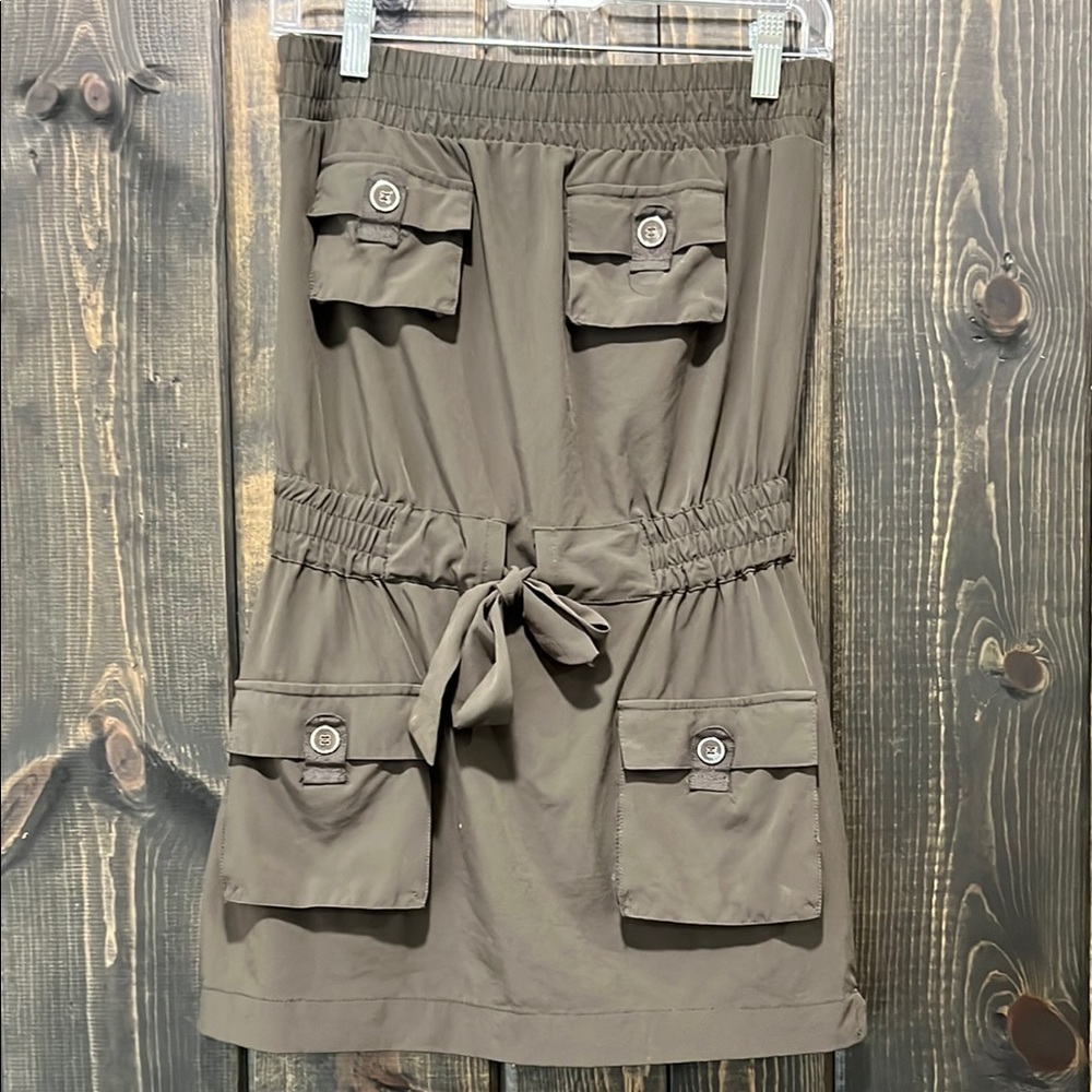 Chesley Utility Mini Dress M Green Strapless Cargo Pockets Outdoors Stretch Y2K‎